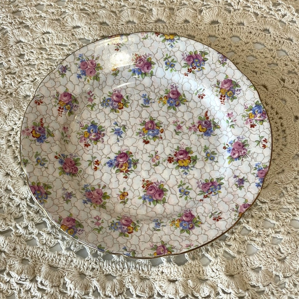 Vintage  Hammersley & Co. Fine China Floral Chintz Bread Plate Gold Trim England